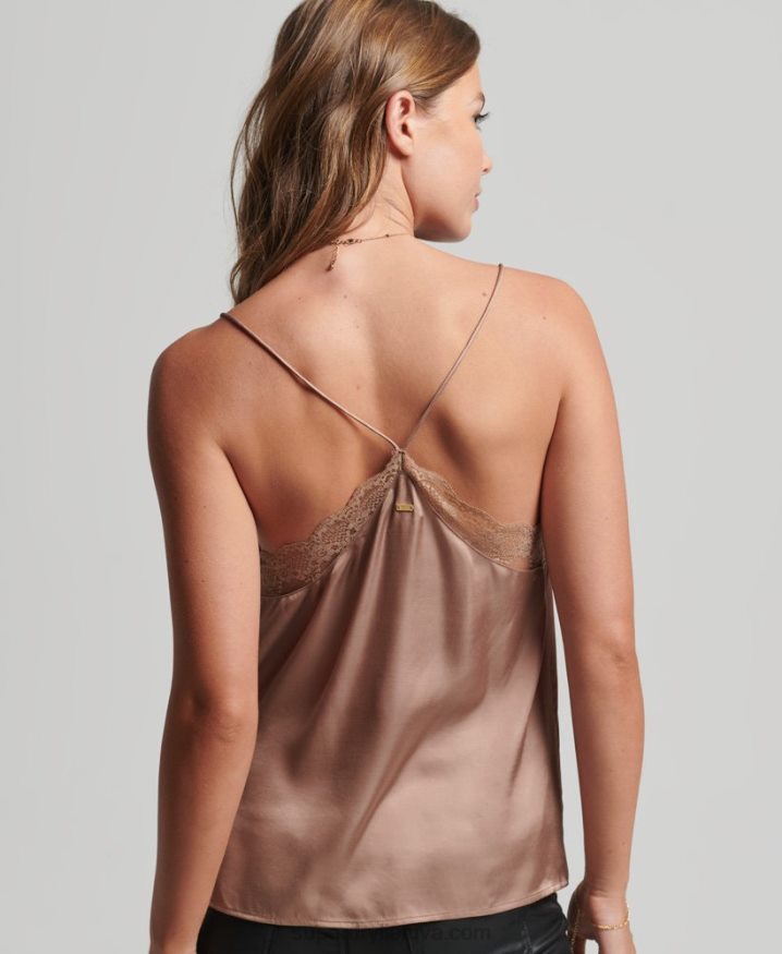 Superdry Satin Cami Top Brown Women