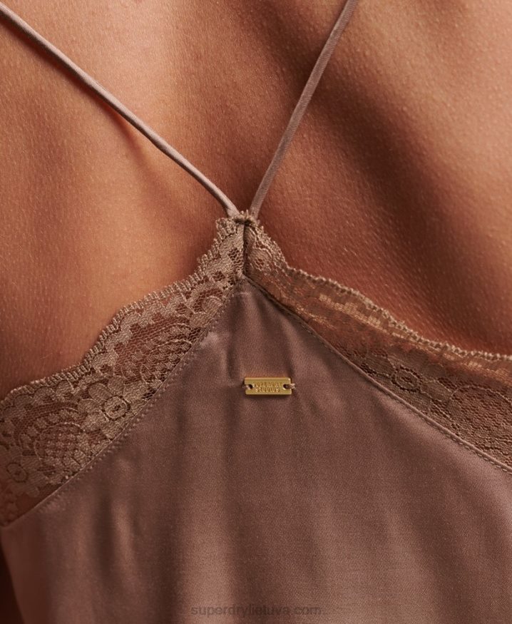 Superdry Satin Cami Top Brown Women