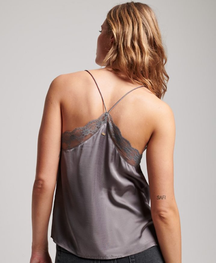 Superdry Satin Cami Top Grey Women