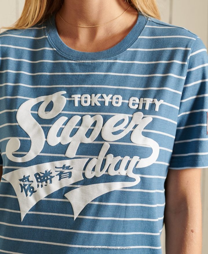 Superdry Script Style College Stripe T-Shirt Blue Women