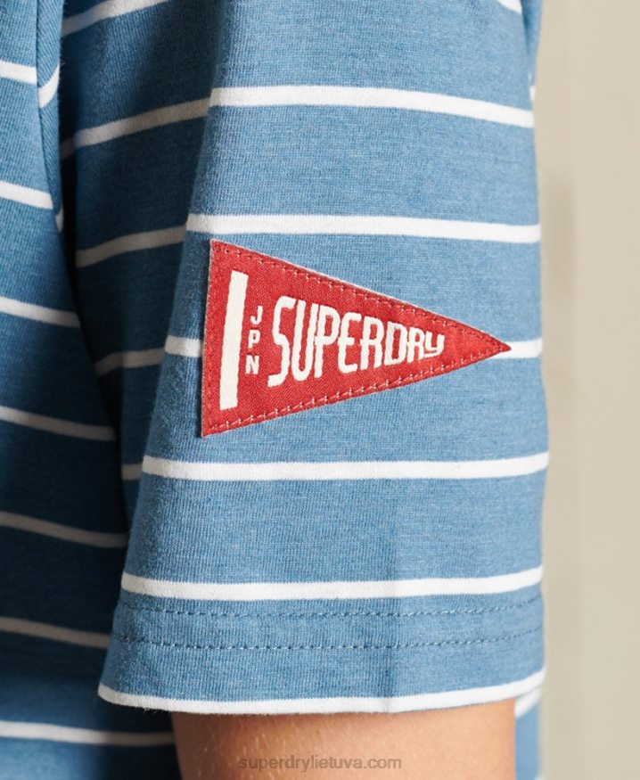 Superdry Script Style College Stripe T-Shirt Blue Women