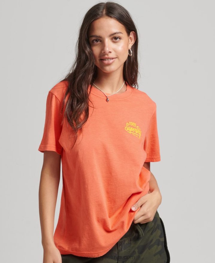 Superdry Script Style Neon T-Shirt Coral Women