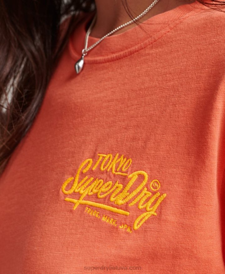 Superdry Script Style Neon T-Shirt Coral Women