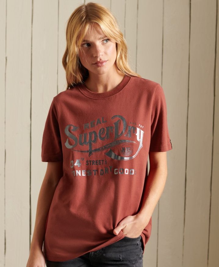 Superdry Script Style Workwear Foil T-Shirt Red Women