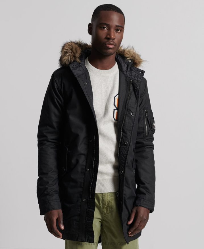 Superdry Service Faux Fur Trim Parka Coat Dark Grey Men