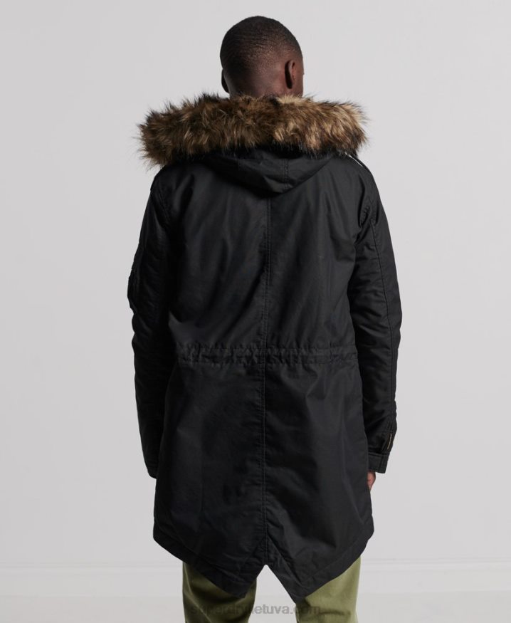 Superdry Service Faux Fur Trim Parka Coat Dark Grey Men