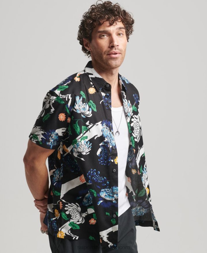 Superdry Short Sleeve Hawaiian Shirt Black Men