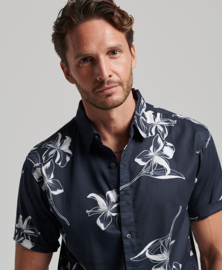 Superdry Short Sleeve Hawaiian Shirt Navy Men