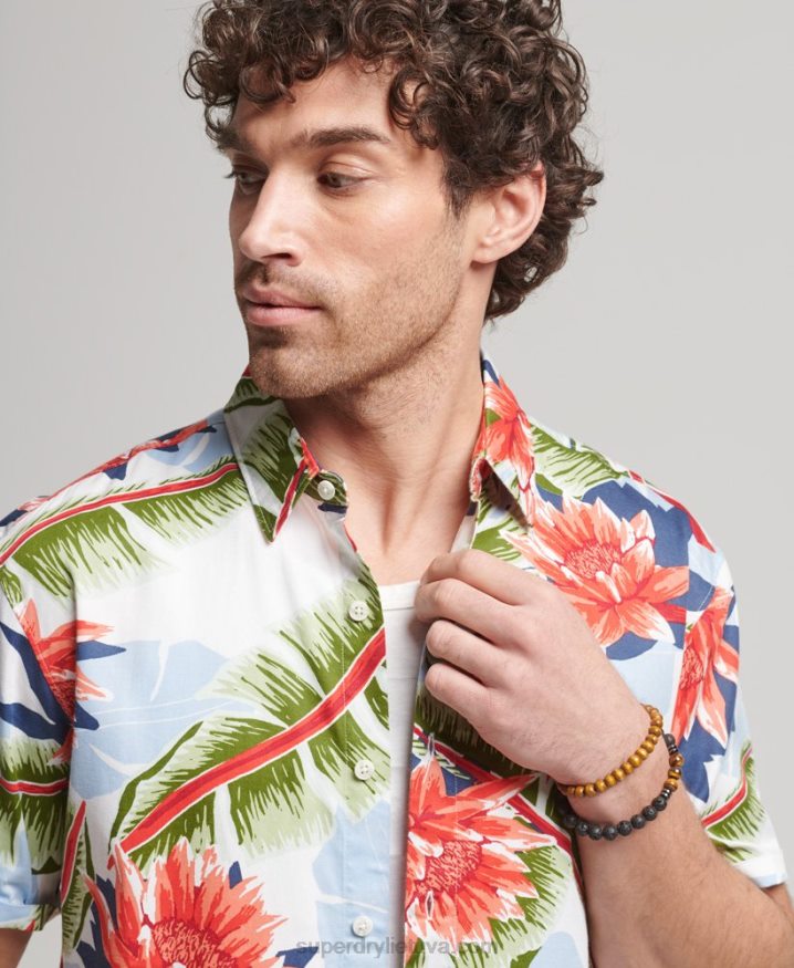 Superdry Short Sleeve Hawaiian Shirt White Men