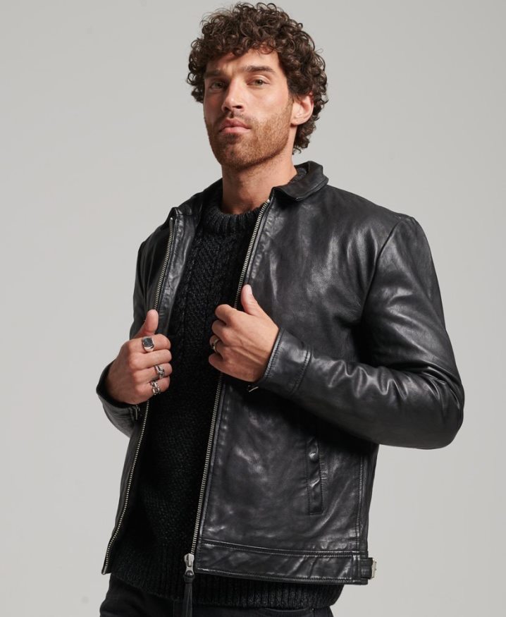 Superdry Slim Fit Coach Leather Jacket Black Men