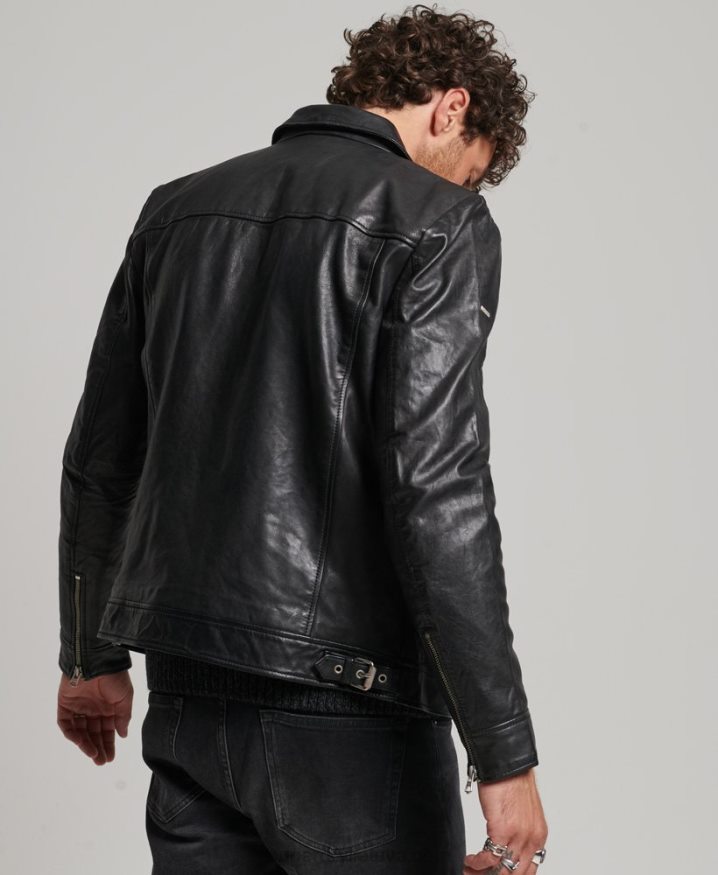 Superdry Slim Fit Coach Leather Jacket Black Men