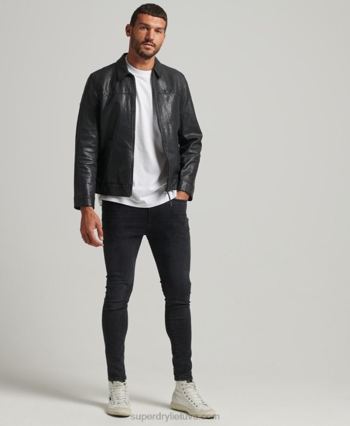 Superdry Slim Fit Coach Leather Jacket Black Men