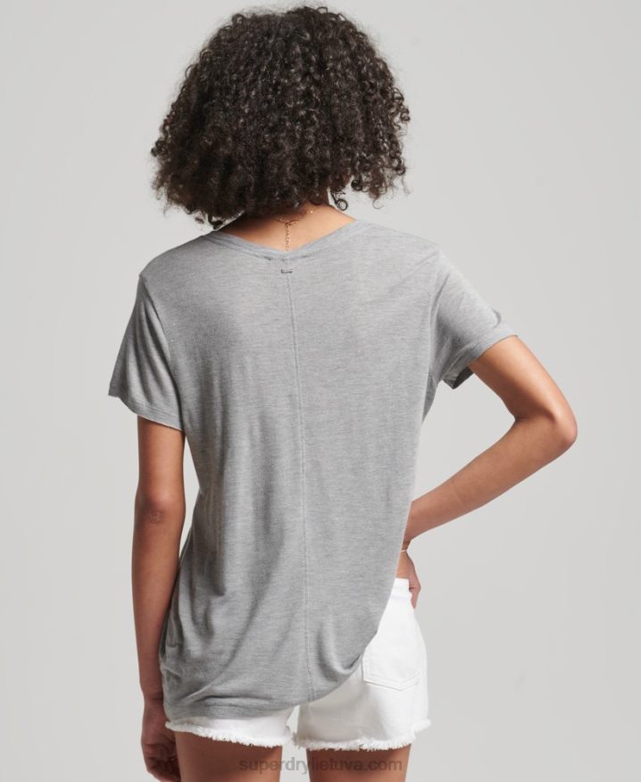 Superdry Slub V-Neck T-Shirt Grey Women