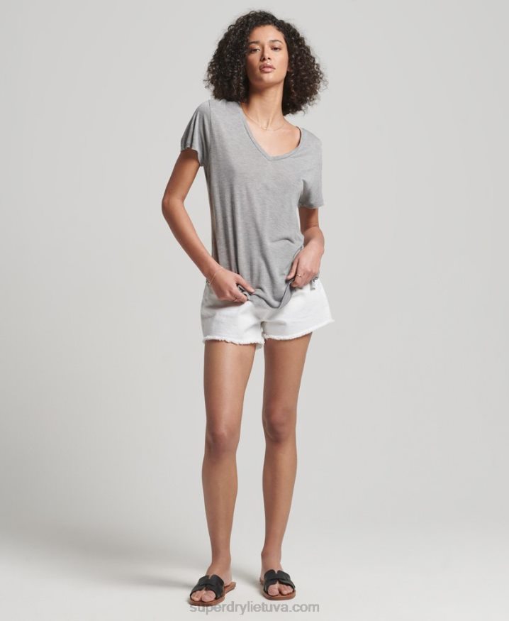 Superdry Slub V-Neck T-Shirt Grey Women