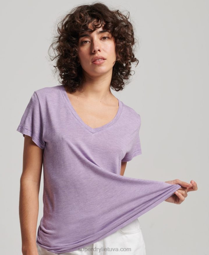 Superdry Slub V-Neck T-Shirt Purple Women