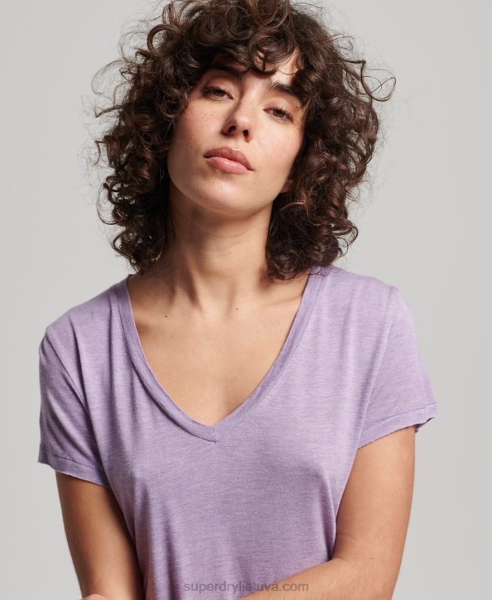 Superdry Slub V-Neck T-Shirt Purple Women