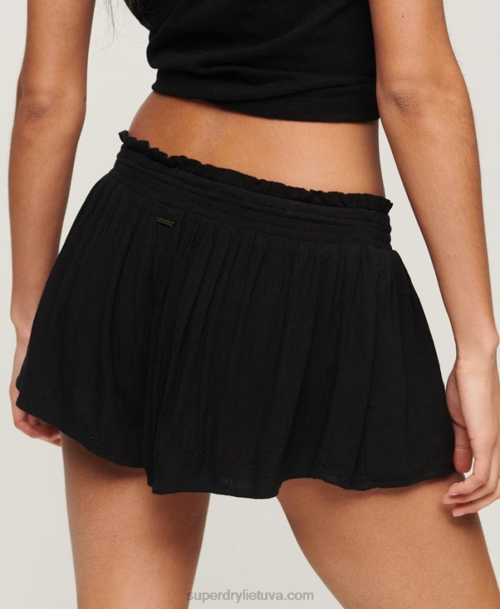 Superdry Smocked Beach Shorts Black Women