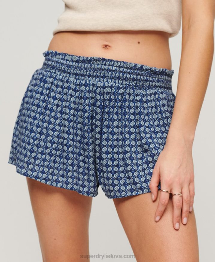 Superdry Smocked Beach Shorts Blue Women