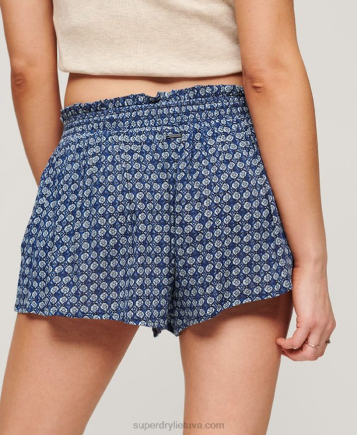 Superdry Smocked Beach Shorts Blue Women