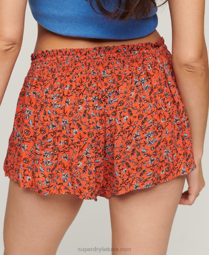 Superdry Smocked Beach Shorts Orange Women