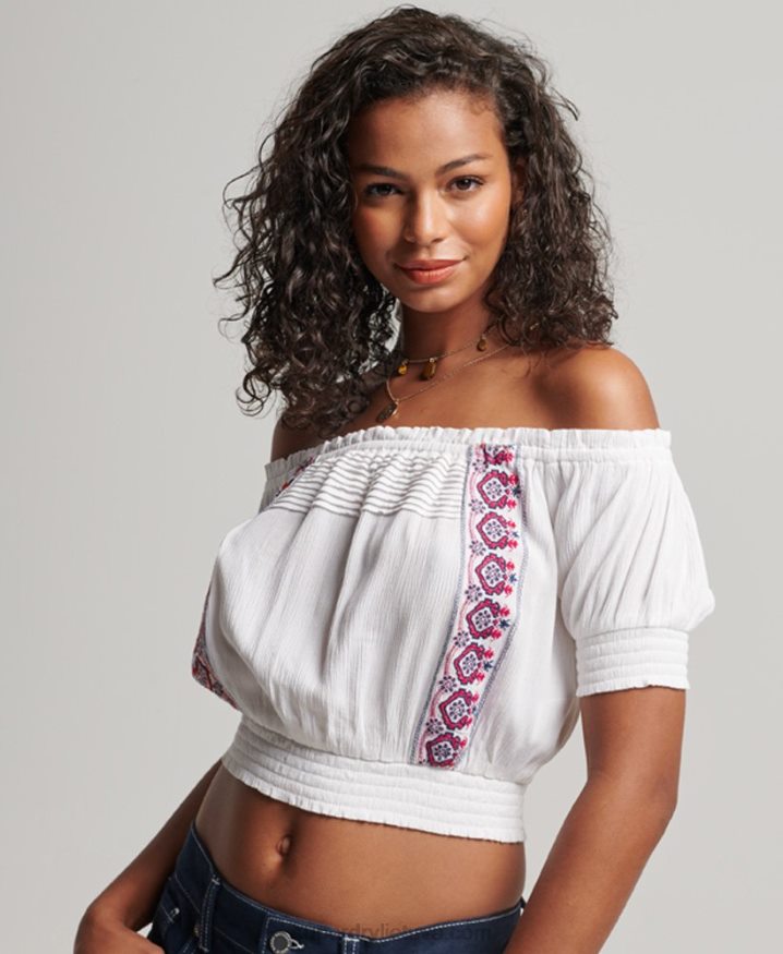 Superdry Smocked Embroidered Top White Women