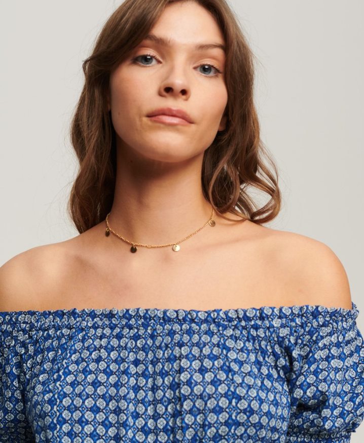 Superdry Smocked Short Sleeve Crop Top Blue Women