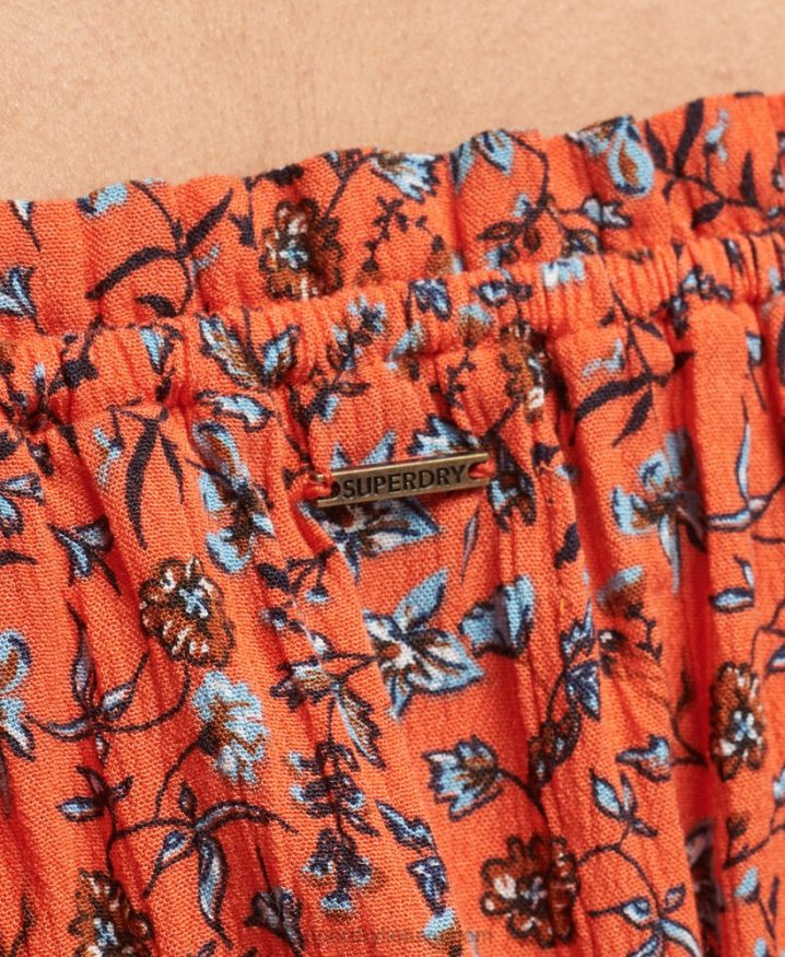 Superdry Smocked Short Sleeve Crop Top Orange Women