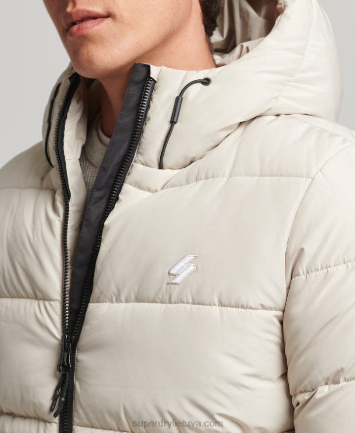 Superdry Sports Puffer Hooded Jacket Beige Men