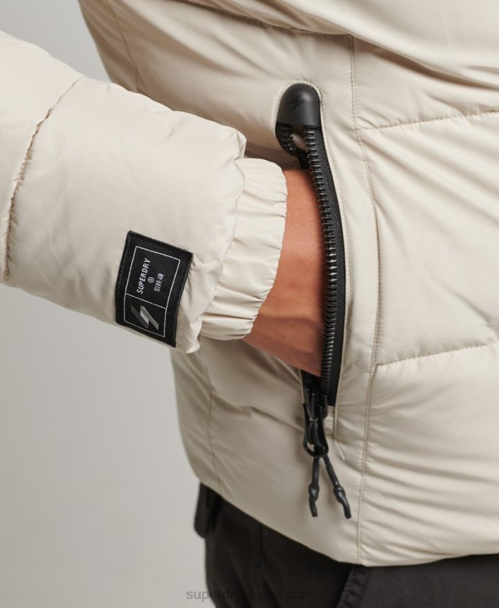 Superdry Sports Puffer Hooded Jacket Beige Men