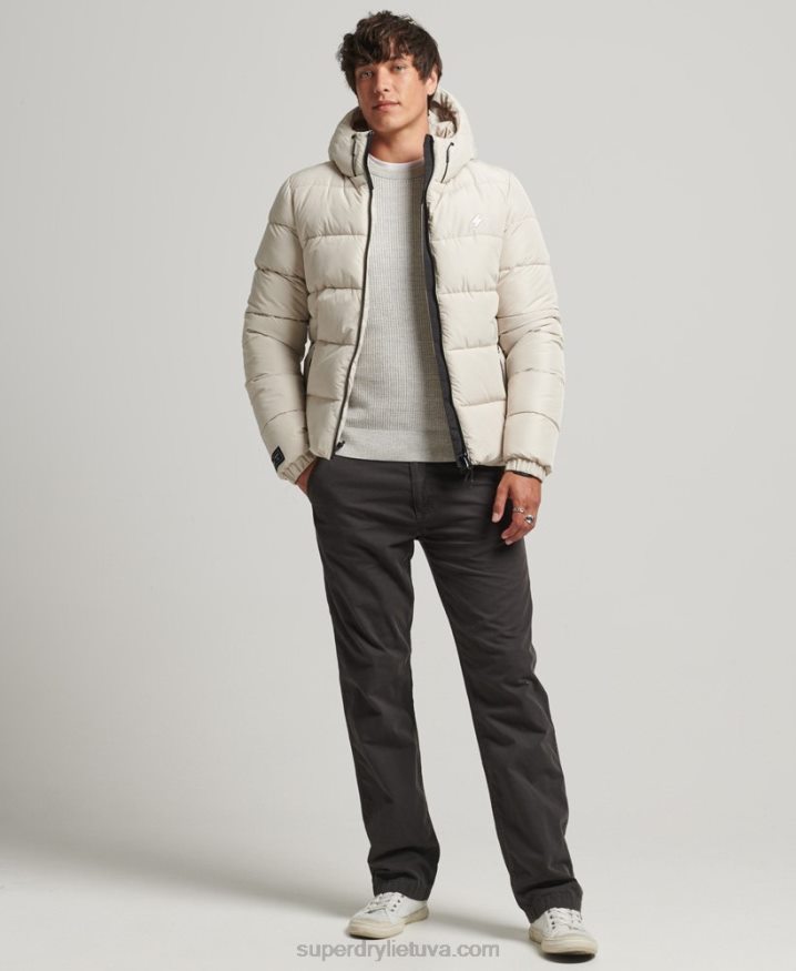 Superdry Sports Puffer Hooded Jacket Beige Men