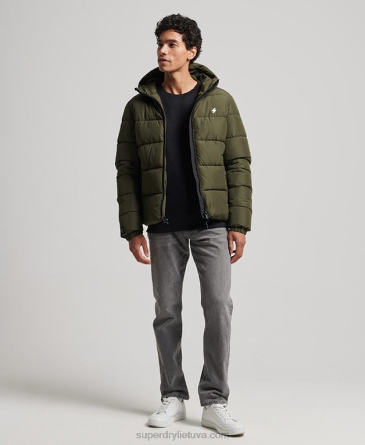 Superdry Sports Puffer Hooded Jacket Khaki Men