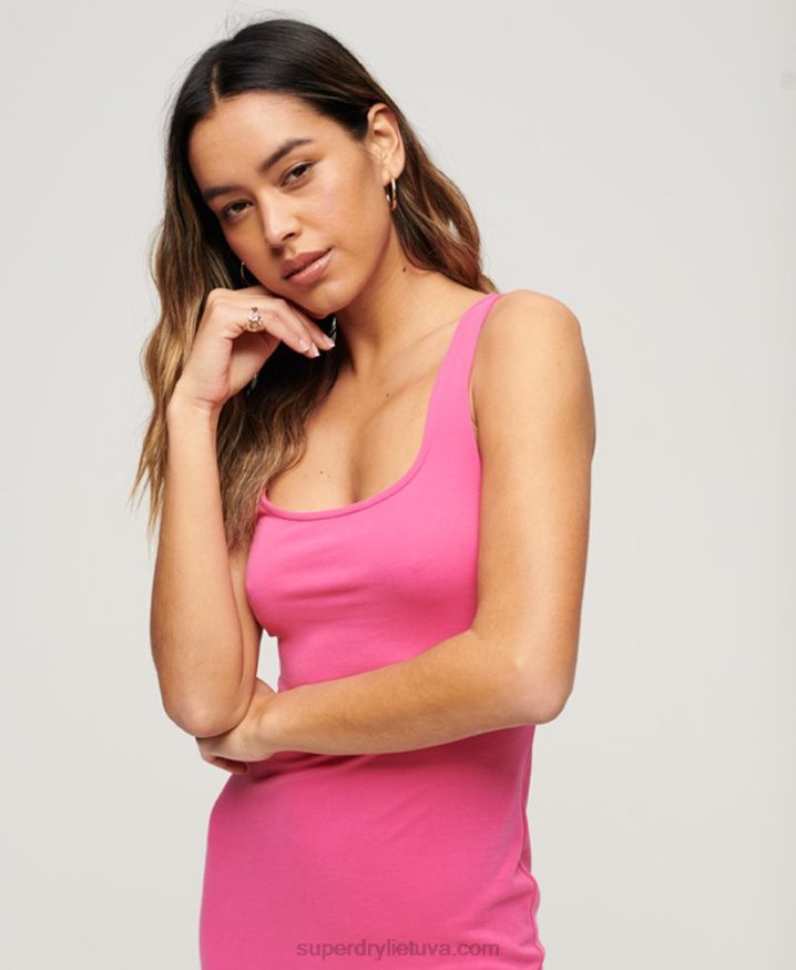 Superdry Square Neck Jersey Midi Dress Pink Women