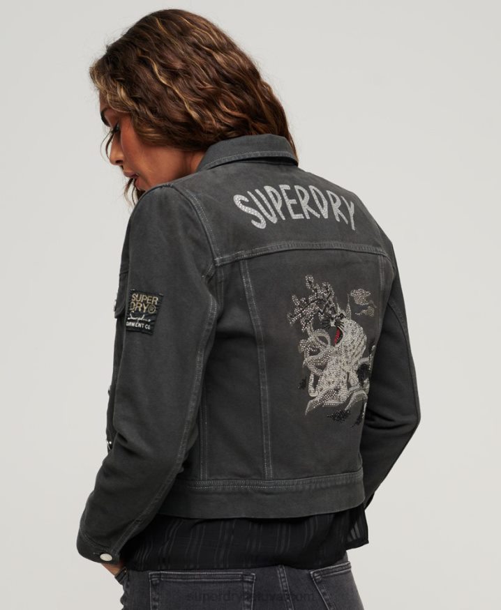 Superdry St Tropez Workwear Crop Jacket Dark Grey Women