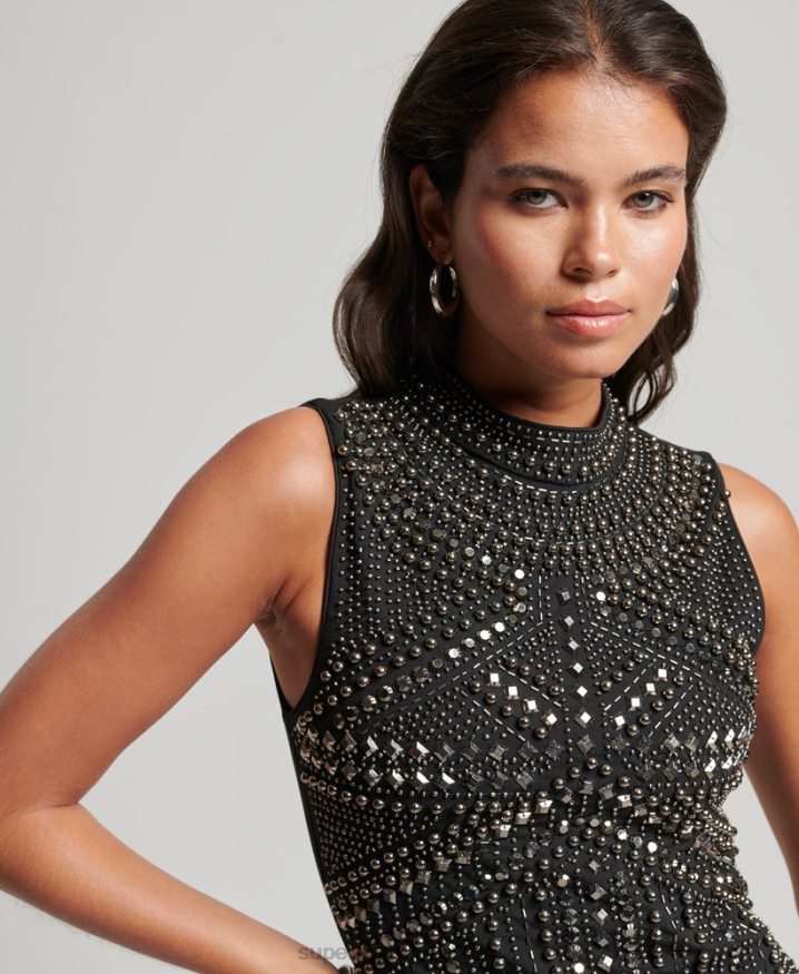 Superdry Stud Embellished Bodycon Dress Black Women