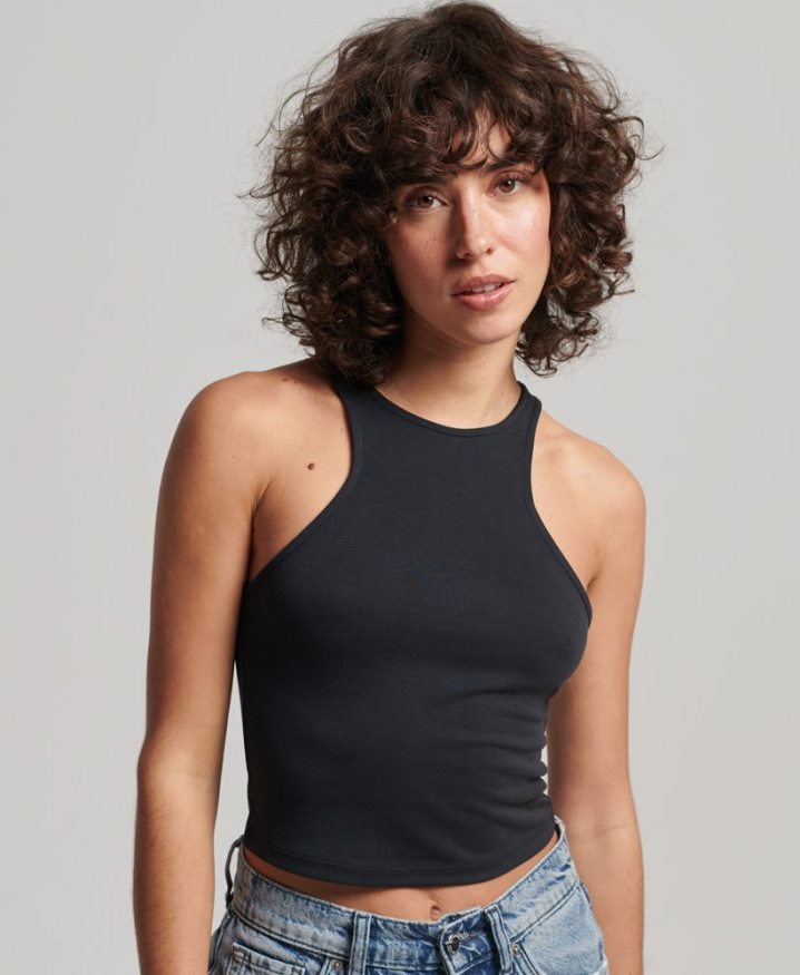 Superdry Studios Jersey Racer Tank Top Black Women