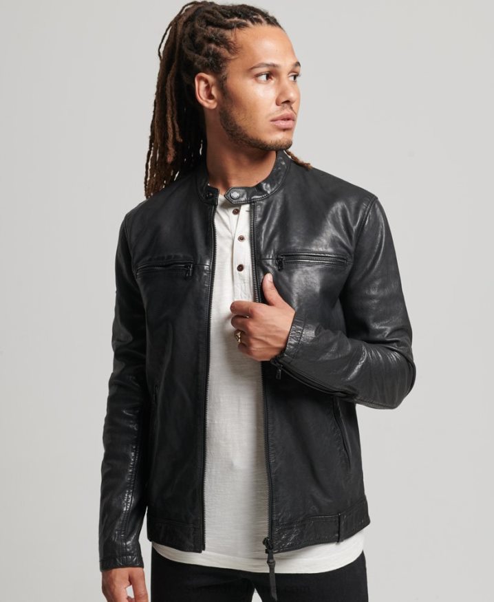 Superdry Studios Leather Racer Jacket Black Men