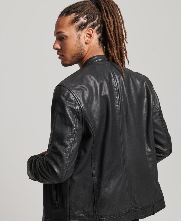 Superdry Studios Leather Racer Jacket Black Men