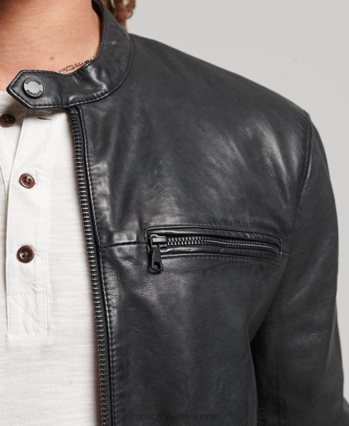 Superdry Studios Leather Racer Jacket Black Men