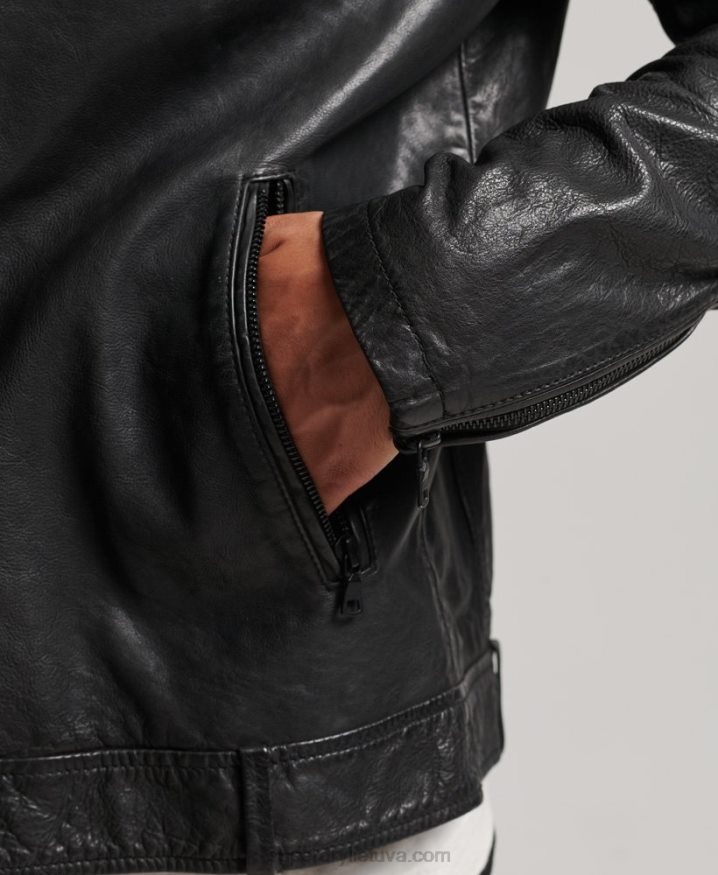 Superdry Studios Leather Racer Jacket Black Men