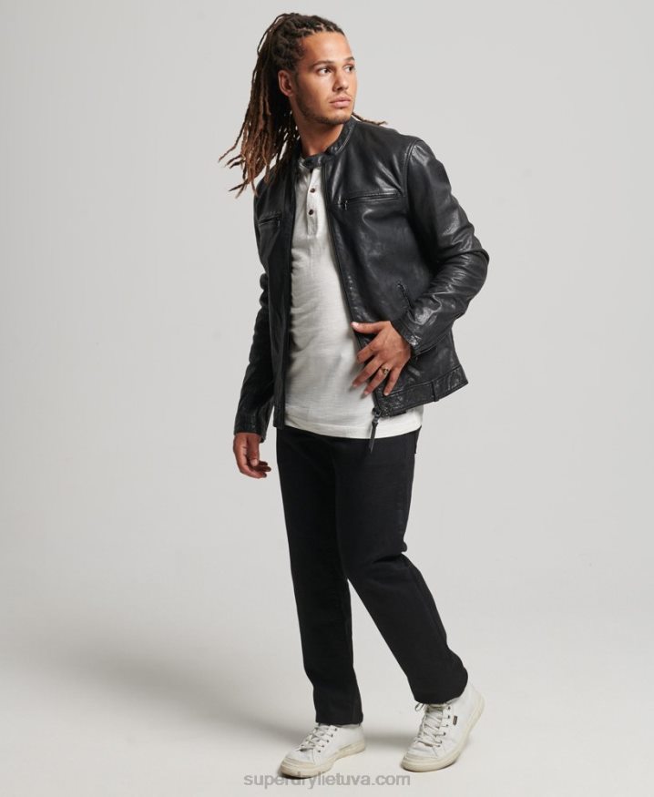 Superdry Studios Leather Racer Jacket Black Men