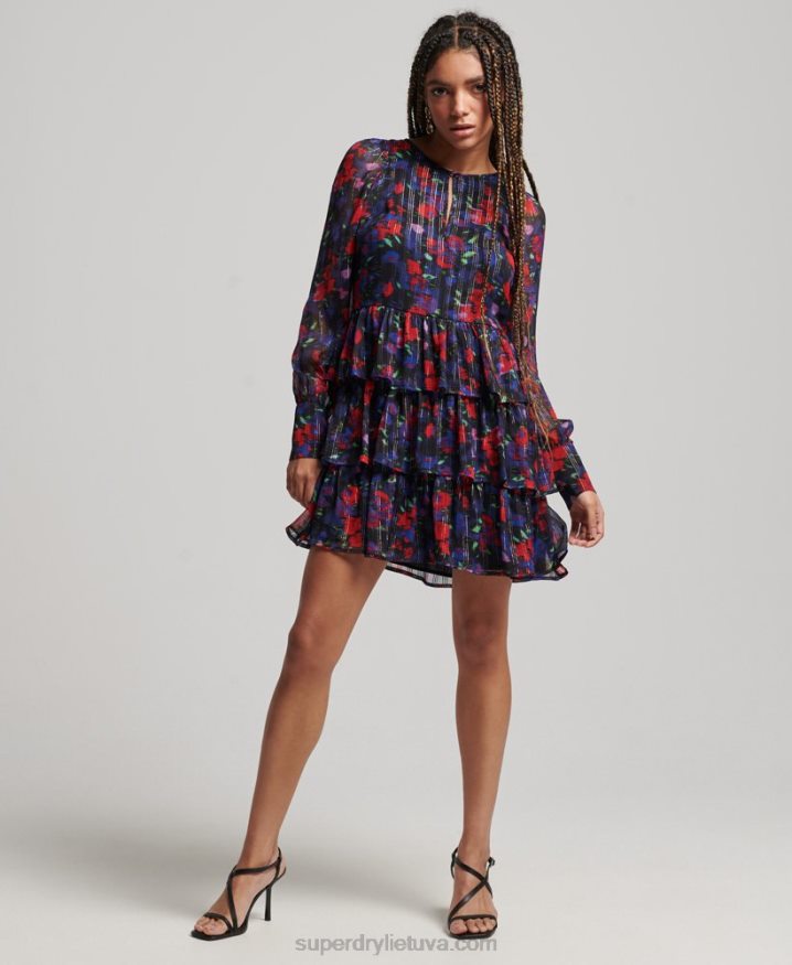 Superdry Studios Long Sleeve Ruffle Dress Navy Women