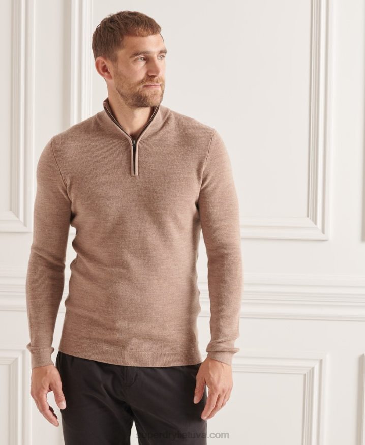 Superdry Studios Merino Henley Jumper Beige Men