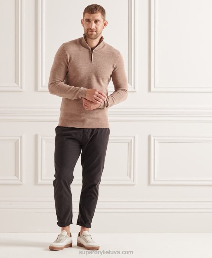 Superdry Studios Merino Henley Jumper Beige Men