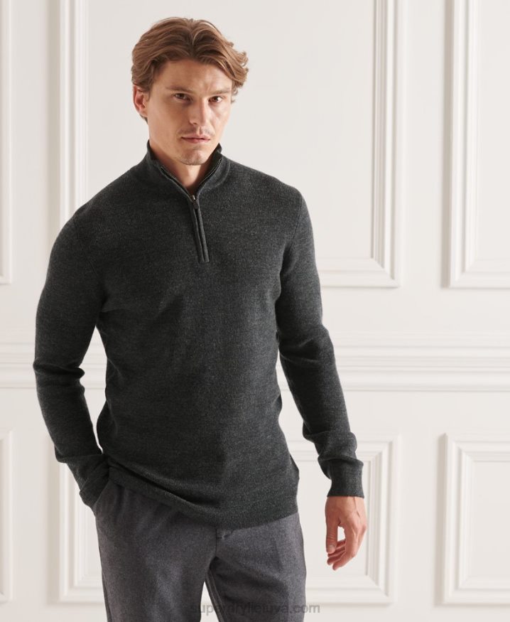 Superdry Studios Merino Henley Jumper Dark Grey Men