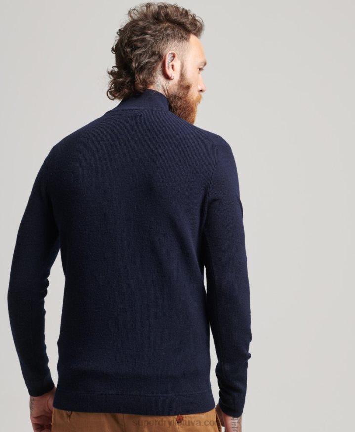 Superdry Studios Merino Henley Jumper Navy Men