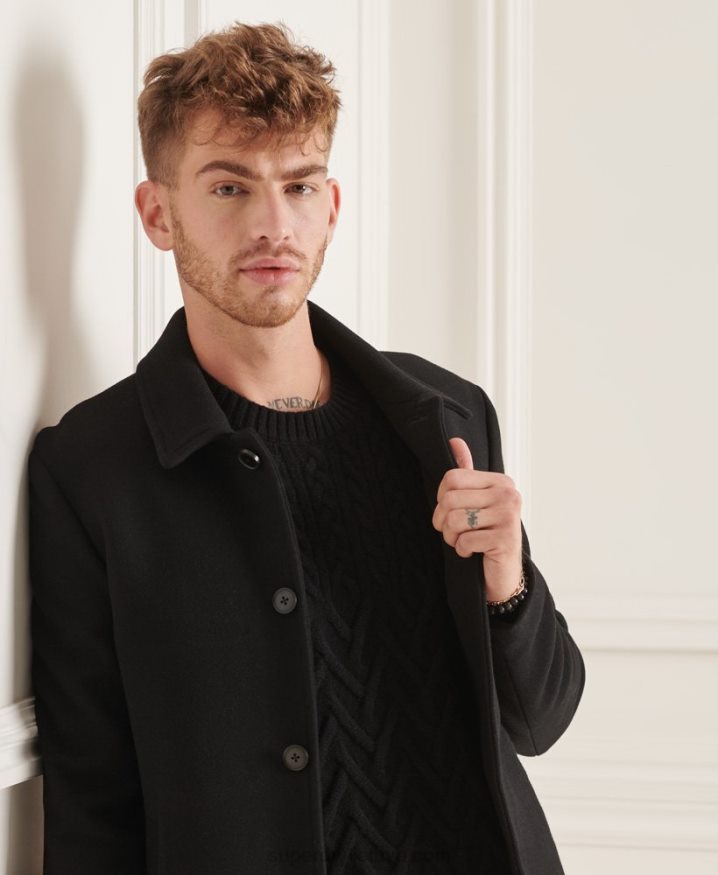 Superdry Studios Wool Car Coat Black Men