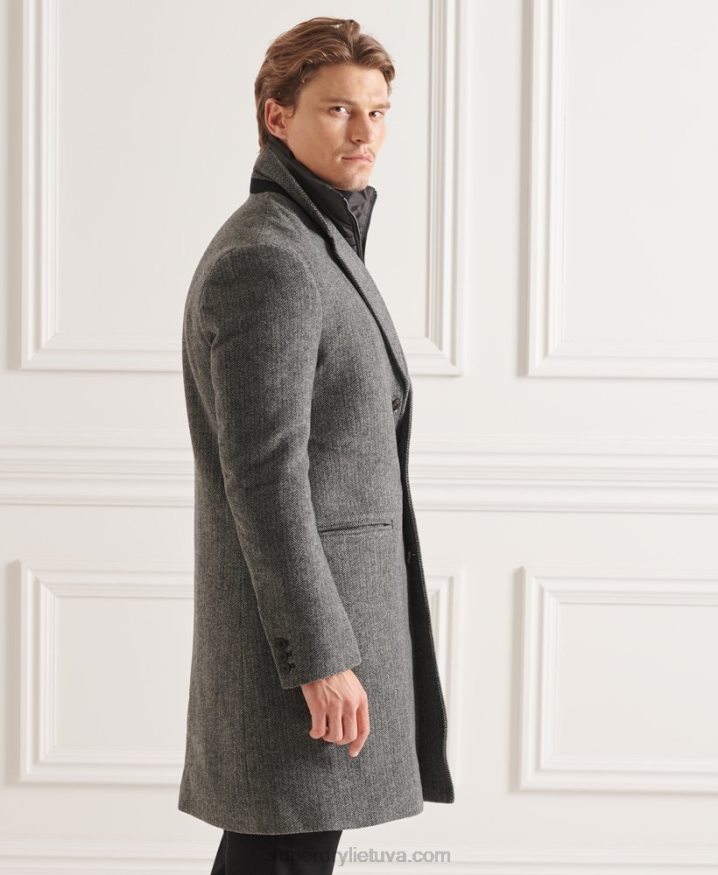 Superdry Studios Wool Padded Town Coat Dark Grey Men