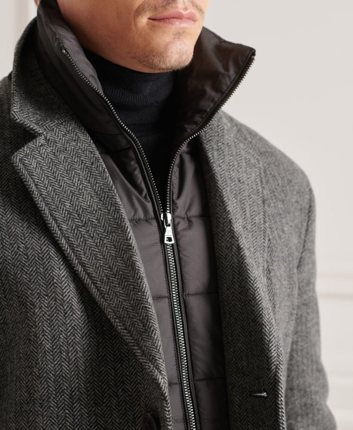 Superdry Studios Wool Padded Town Coat Dark Grey Men