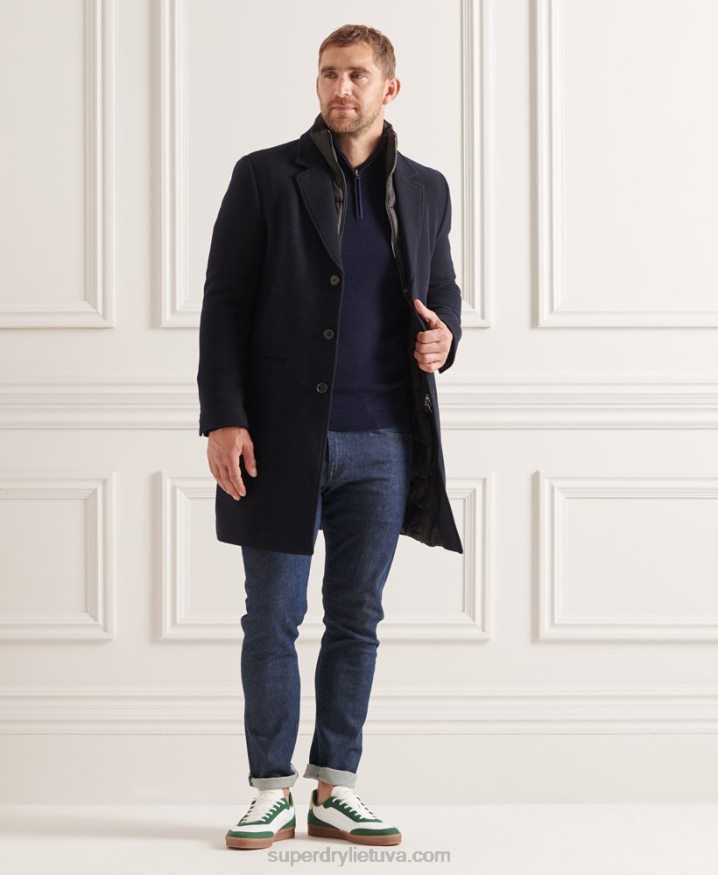 Superdry Studios Wool Padded Town Coat Navy Men