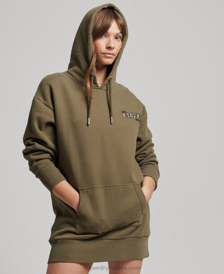 Superdry Tattoo Hoodie Sweat Dress Green Women